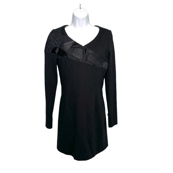Hugo Boss Kagami Ling Sleeve Shift Black Dress Origami Folded Pleated Collar 6